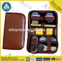 professional handy PVC bag mens shoe shine kit with lint brush and wood shoe brushes