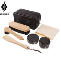 Natural Professional Shoe Polish Cleaning Brushes Set Kit Shoe Care kit Pu Leather Case Shoe Shine Kit